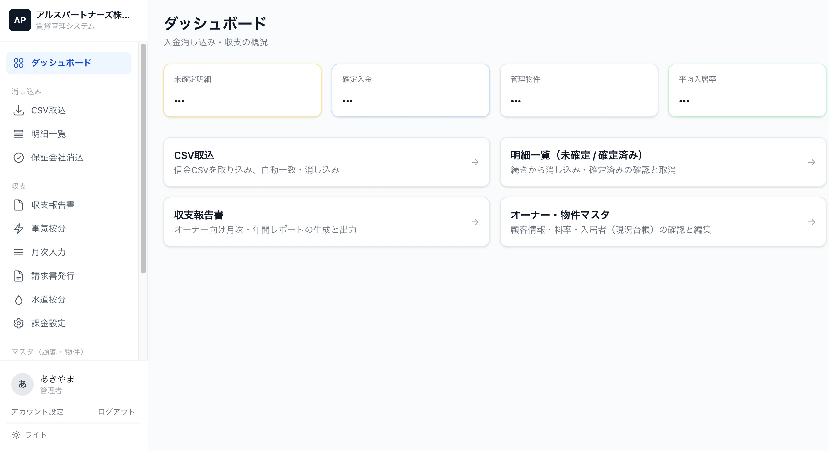 賃貸管理システム ダッシュボード